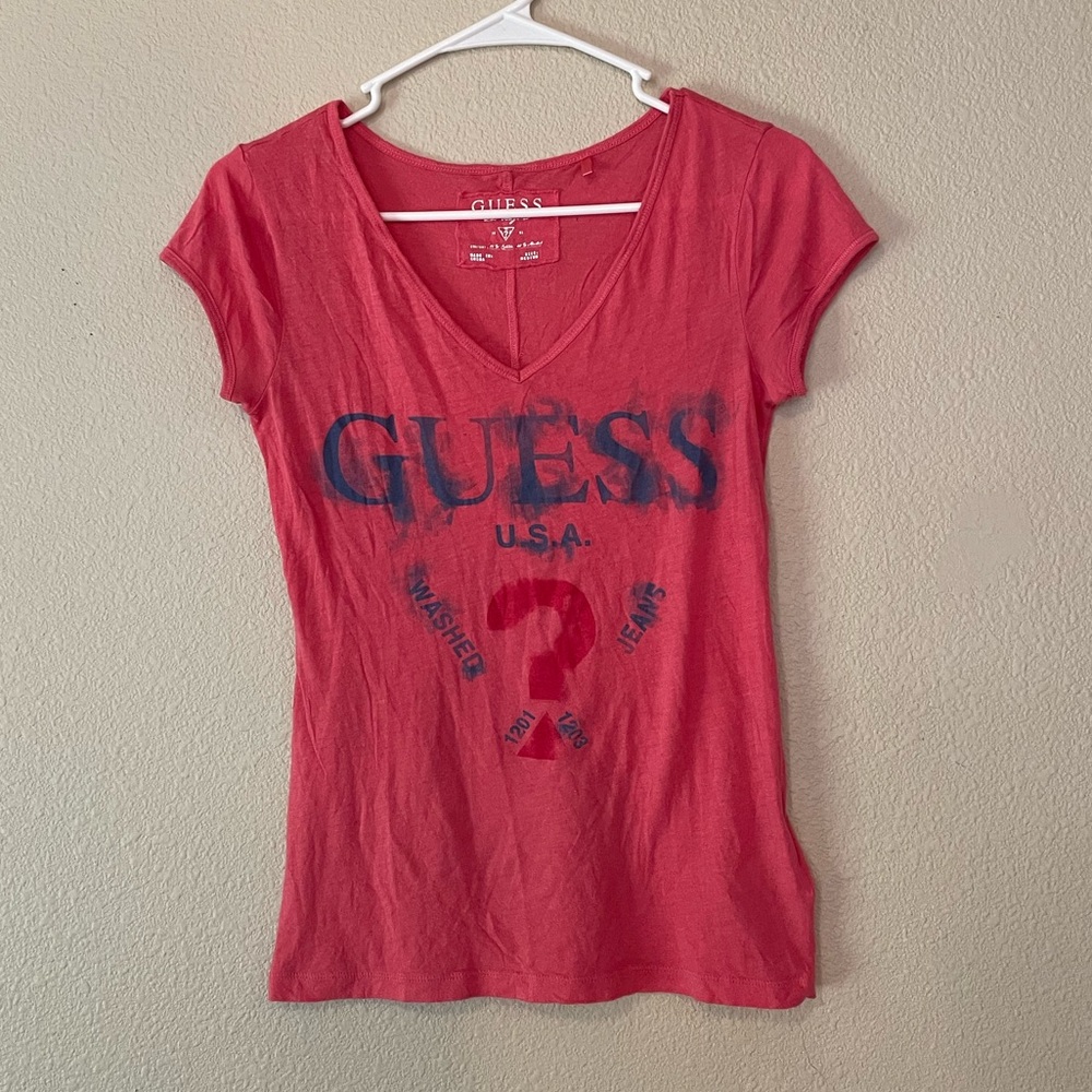 Y2K Inspired Graphic Tee in Coral with Navy Print